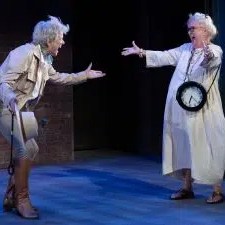 Anne Gee Byrd as Death and Dawn Didawick as Time in Everybody. Antaeus Theatre Company